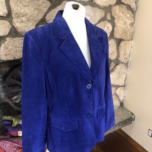 Bernardo Cobalt Blue Suede Leather Blazer Jacket Tailored Classic Statement L